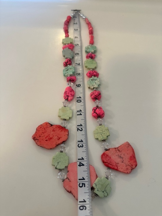 Handmade Western Boho Pink & Green Stone Statement Jewelry Set - 3pc - Picture 12 of 13